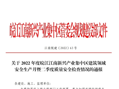 集团在2022年度皖江江南产业集中区安全生产月质量安全检查中获得表扬
