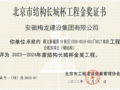 梅龙建设集团有限公司荣获“长城杯”奖项！